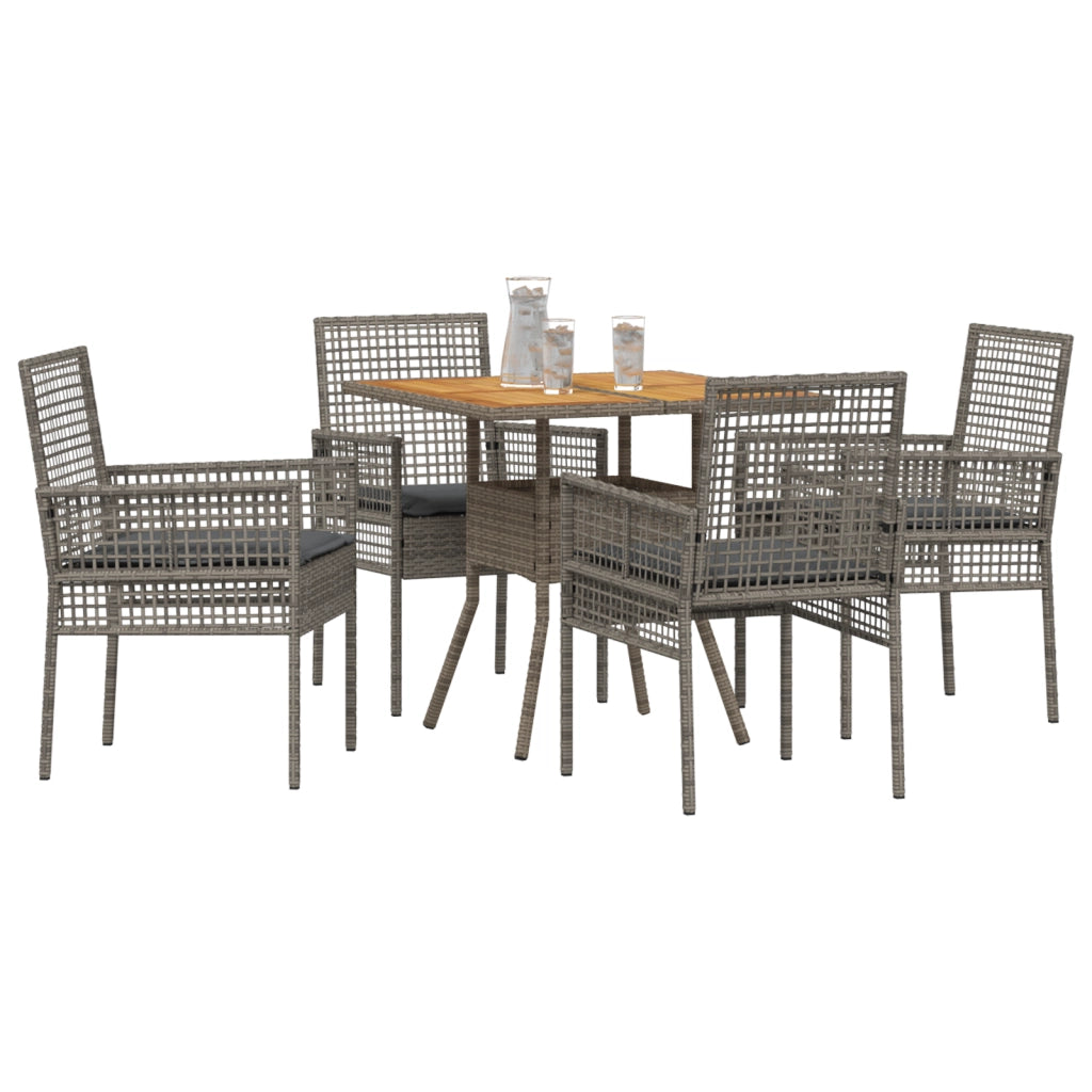 Set da pranzo da giardino 5 pezzi con cuscini grigio polyrattan