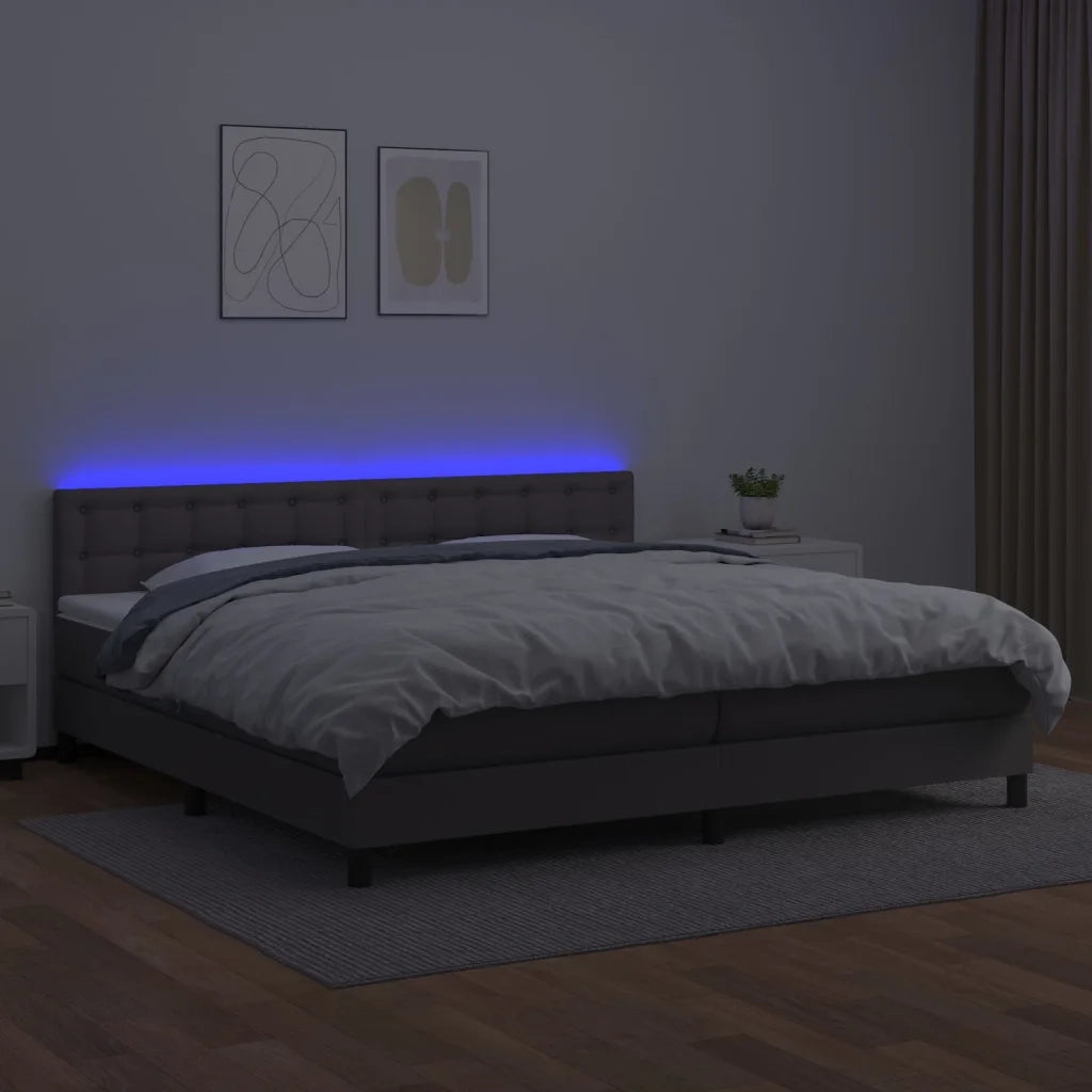 Giroletto Molle con Materasso e LED Grigio 200x200cm Similpelle cod mxl 60412