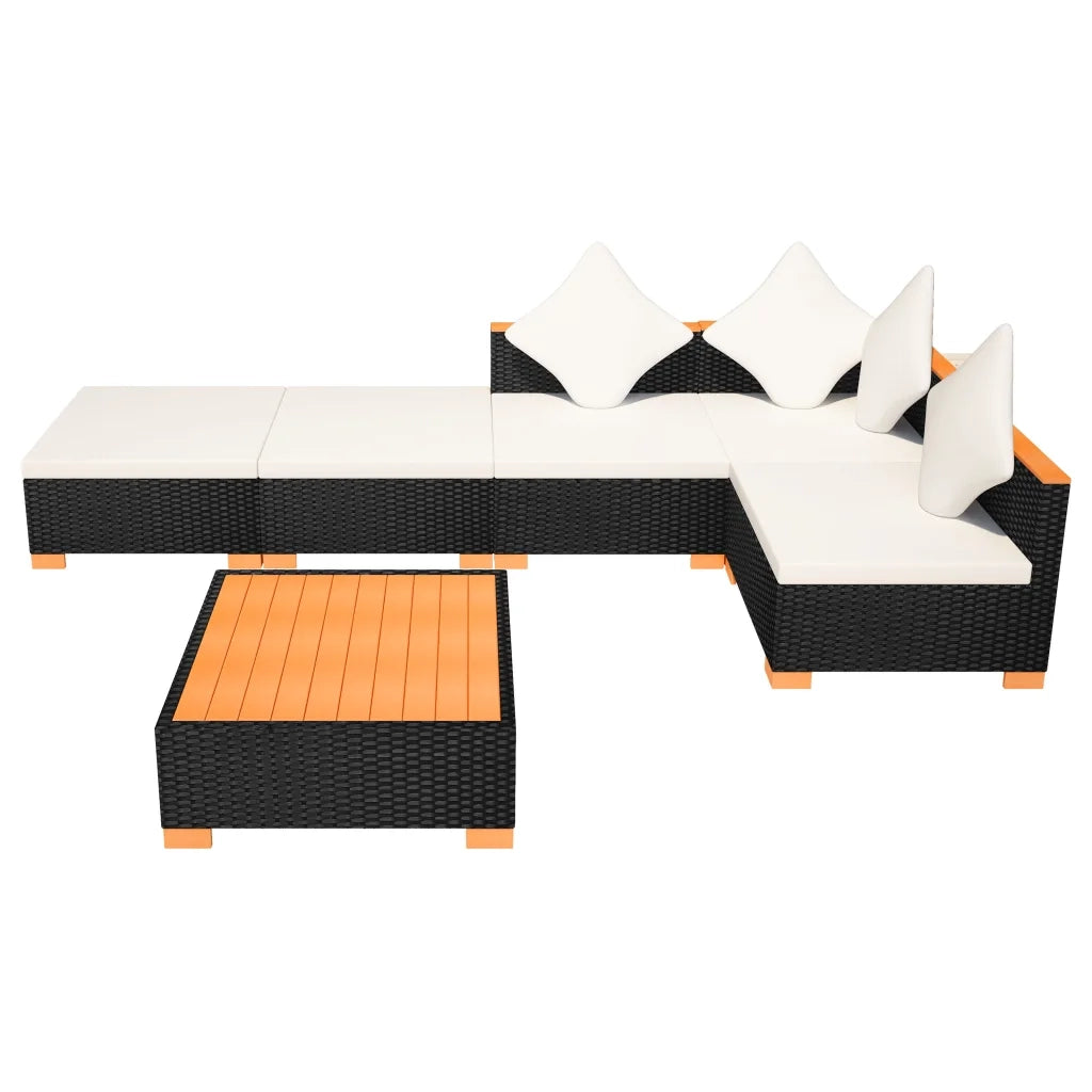 Set Divani da Giardino 6 pz con Cuscini in Polyrattan Nero cod mxl 43498