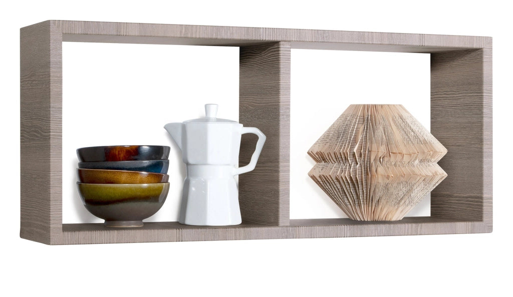 Mensola Rettangolare 2 Scomparti da Parete 70x30x15,5 cm in Fibra di Legno Morgana Rovere Moka