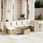 Set Divano da Giardino 8 pz con Cuscini Beige in Polyrattan