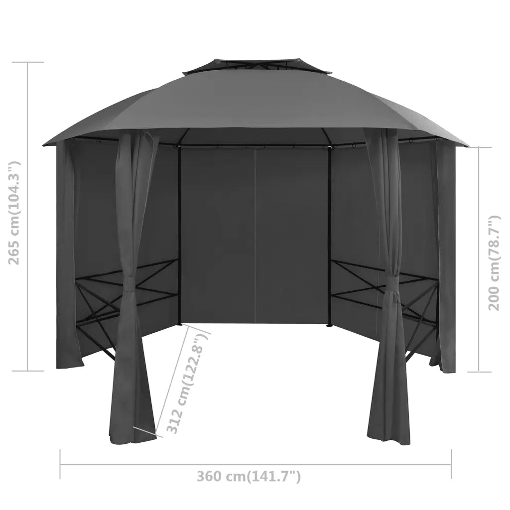 Gazebo | Pergolato Padiglione da Giardino con Tende Esagonale 360x265 cm