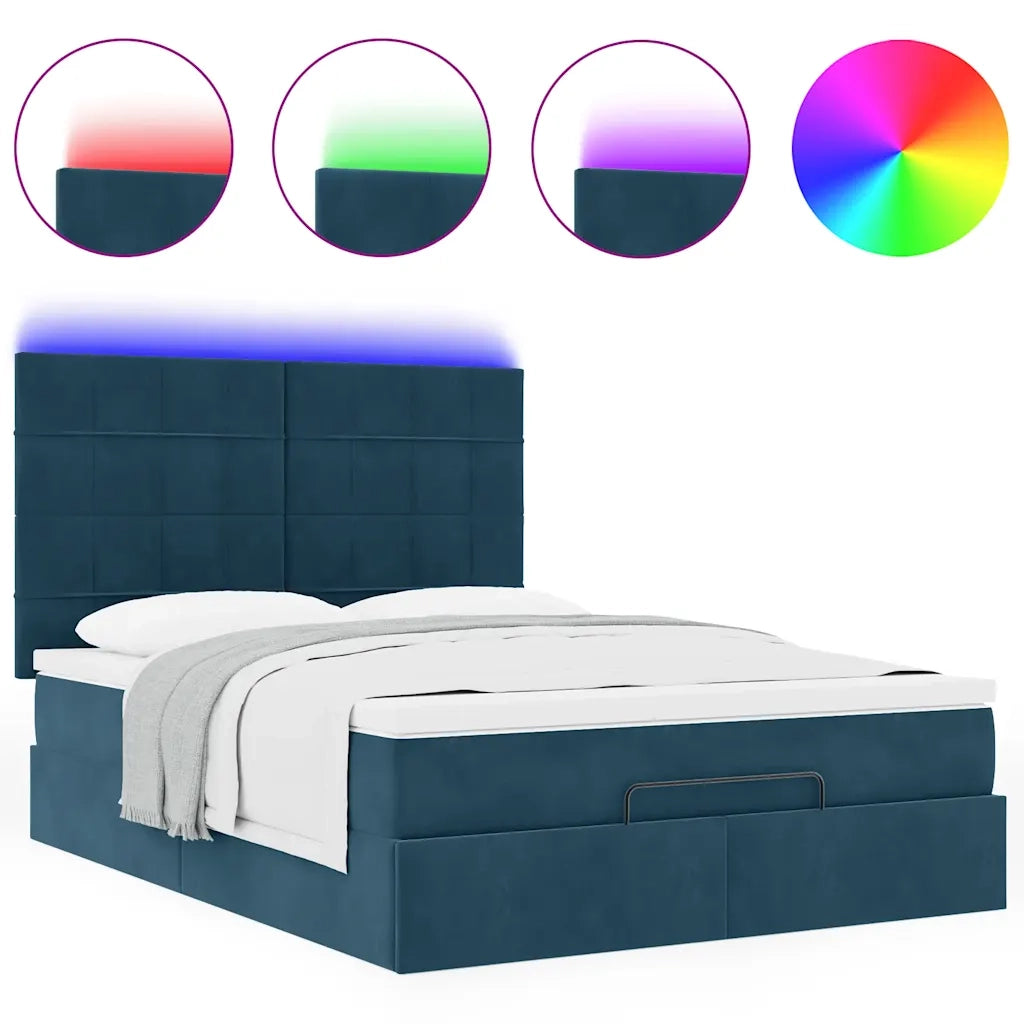 Struttura Letto Pouf con Materassi Blu 140x200cm in Velluto