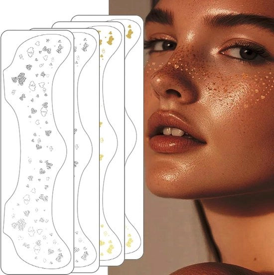 Stickers per sproet 16 pezzi con effetto glitter per il viso - sproetature acquerose per donne con effetto henna