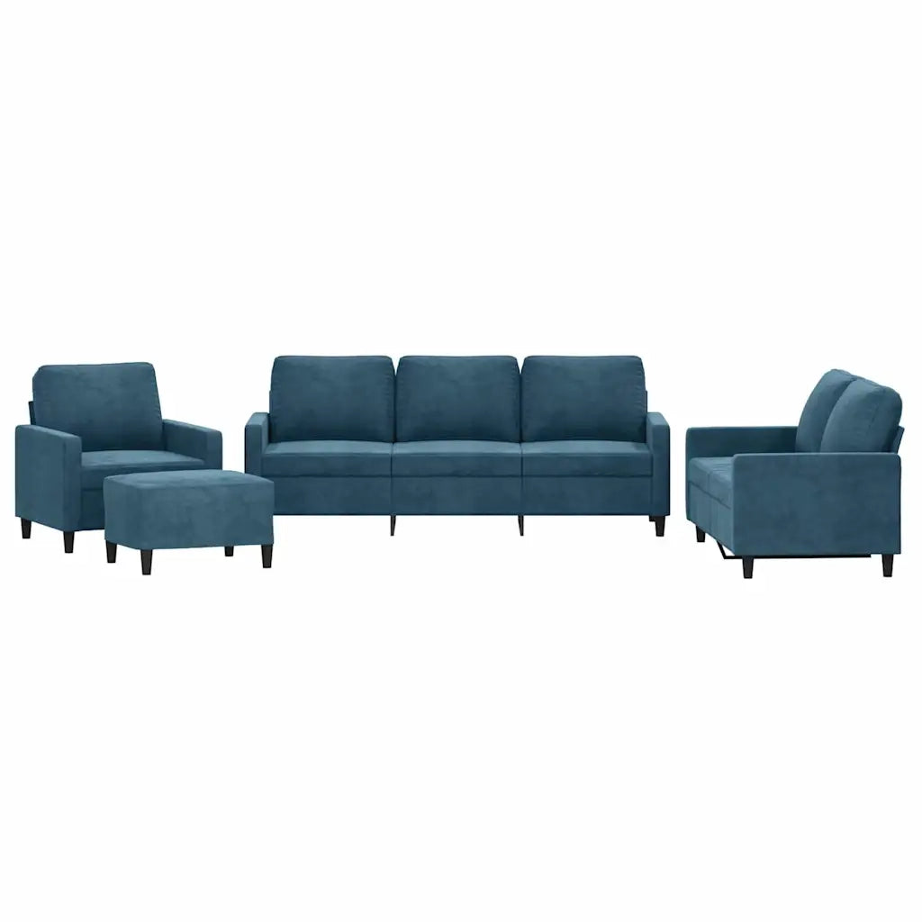Set di Divani 4 pz con Cuscini Blu in Vellutocod mxl 83133