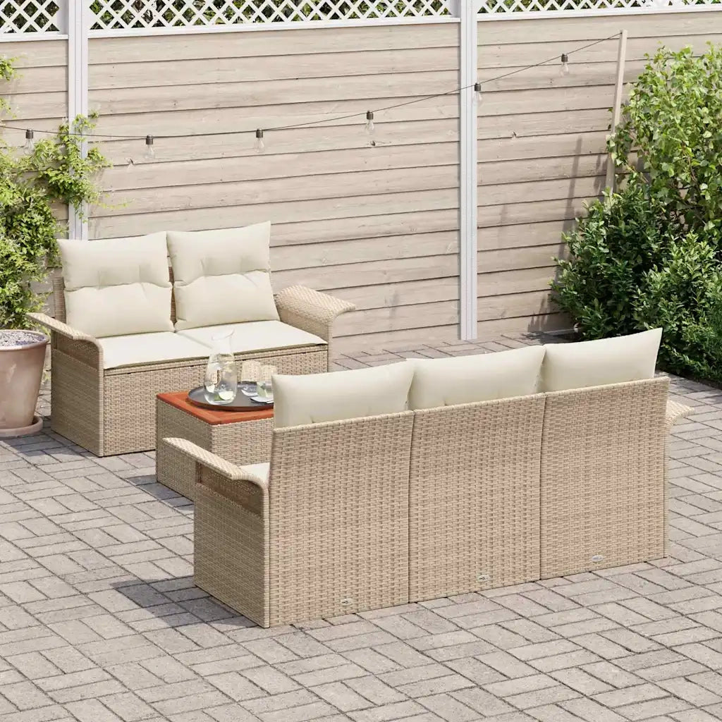 Set Divano da Giardino con cuscino 6 pcs Beige polyrattan