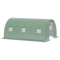Serra a Tunnel da Esterno 4.5x3x2m con Copertura in PE, Porta con Cerniera e 6 Finestre, Verde