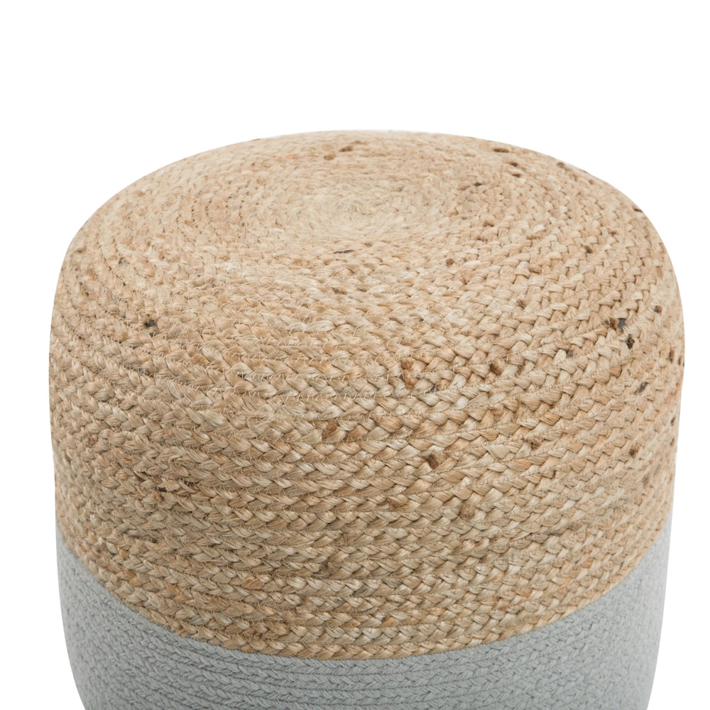 Pouf ottomana grigio iuta perline EPS riempimento rotondo ø 46 cm stile boho