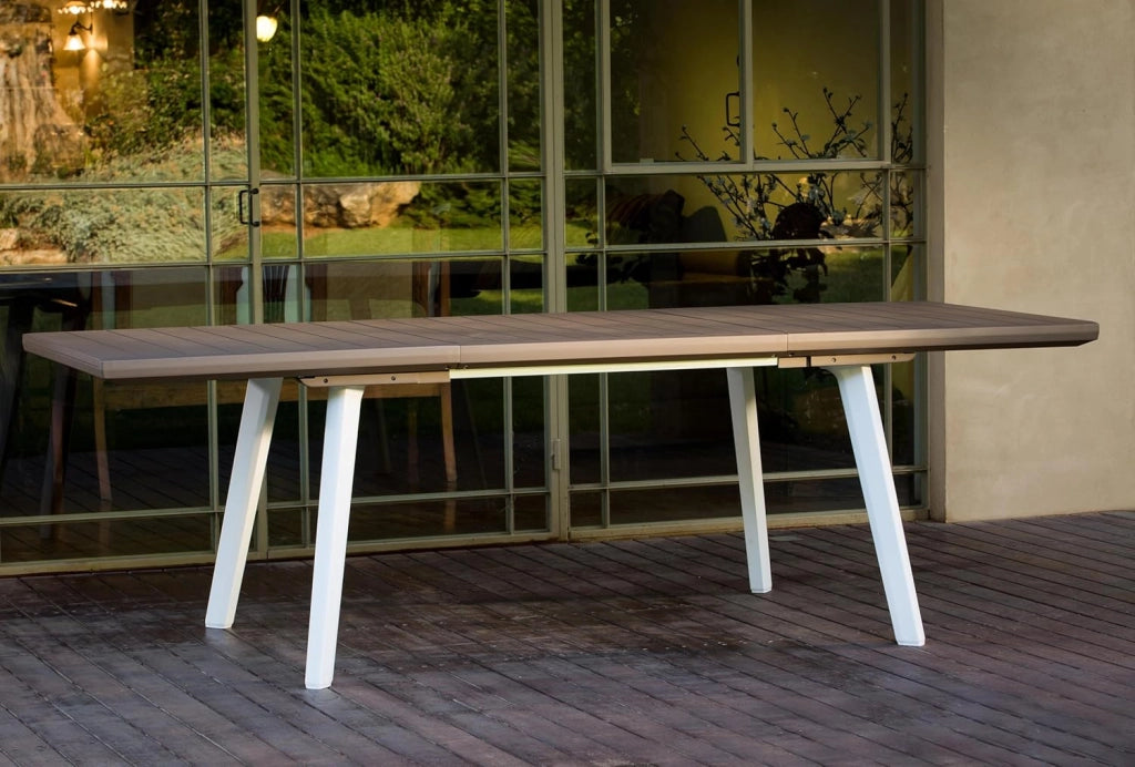 Tavolo da Giardino Estensibile in Resina Effetto Legno Colore Bianco e Cappuccino Harmony Keter
