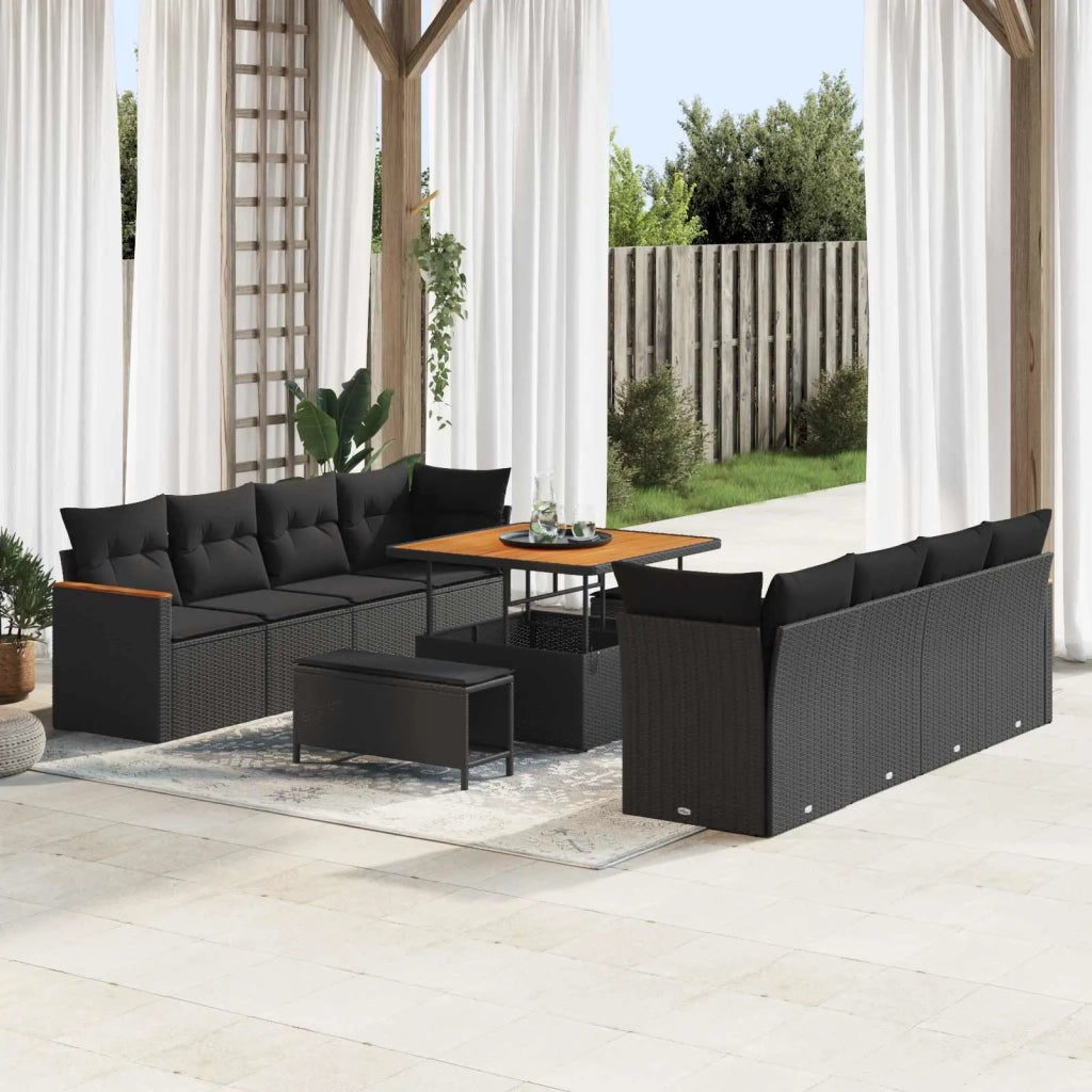Set Divano da Giardino 11 pcs Nero polyrattan 3363024