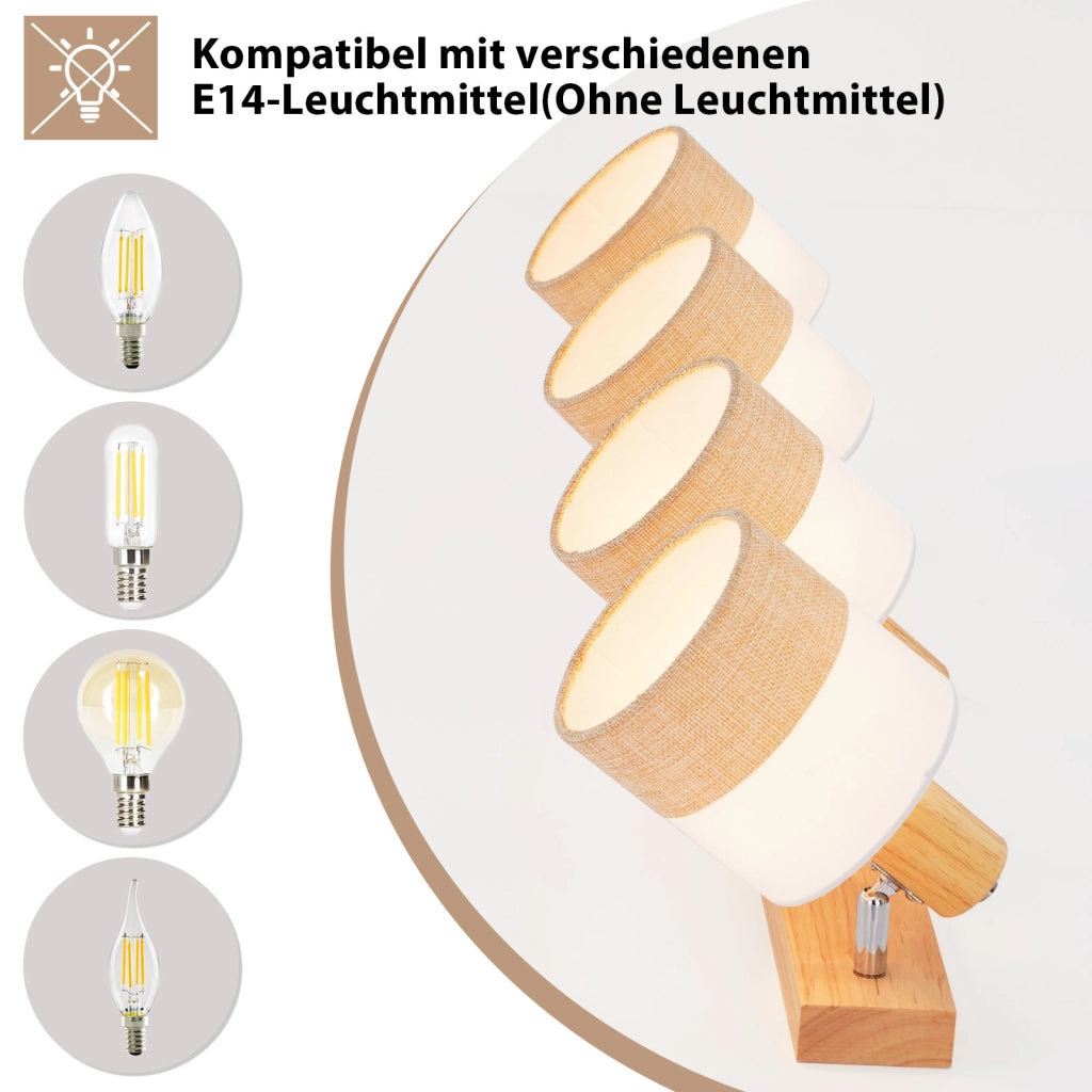 ZMH Faretto da soffitto vintage 4 luci legno tessuto orientabili 350° E14 max 25W senza lampadina