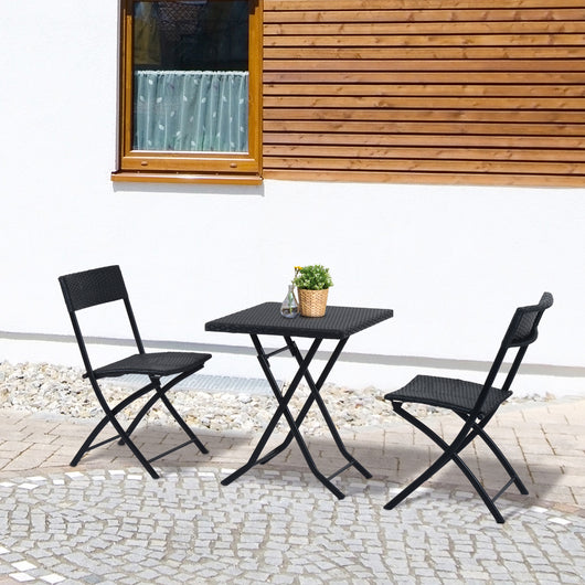 Easycomfort Mobili da Giardino in Rattan Set 1 Tavolino e 2 Sedie da Giardino Pieghevoli 3pz Nero