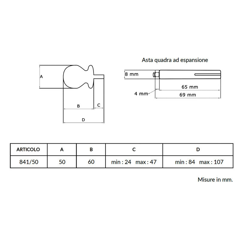 Maniglia su rosetta tonda SAGUATTI  841/50TQ in alluminio bianco lucido