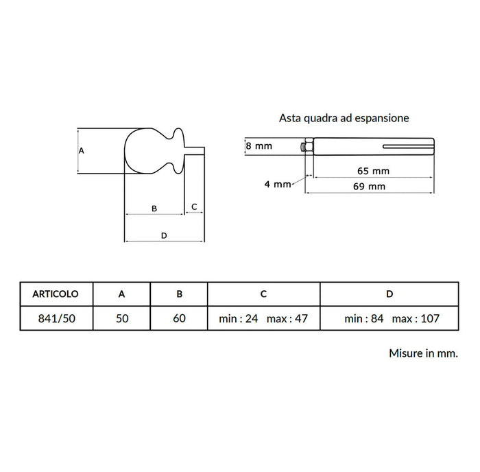 Maniglia su rosetta tonda SAGUATTI  841/50TQ in alluminio bianco lucido