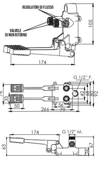 Miscelatore a pedale, due pedali calda fredda doppia installazione