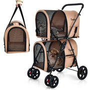 Passeggino doppio per cani e gatti 51 x 68 x 107 cm multifunzionale 4 in 1 facile da riporre stile contemporaneo tessuto oxford beige 20_0021053