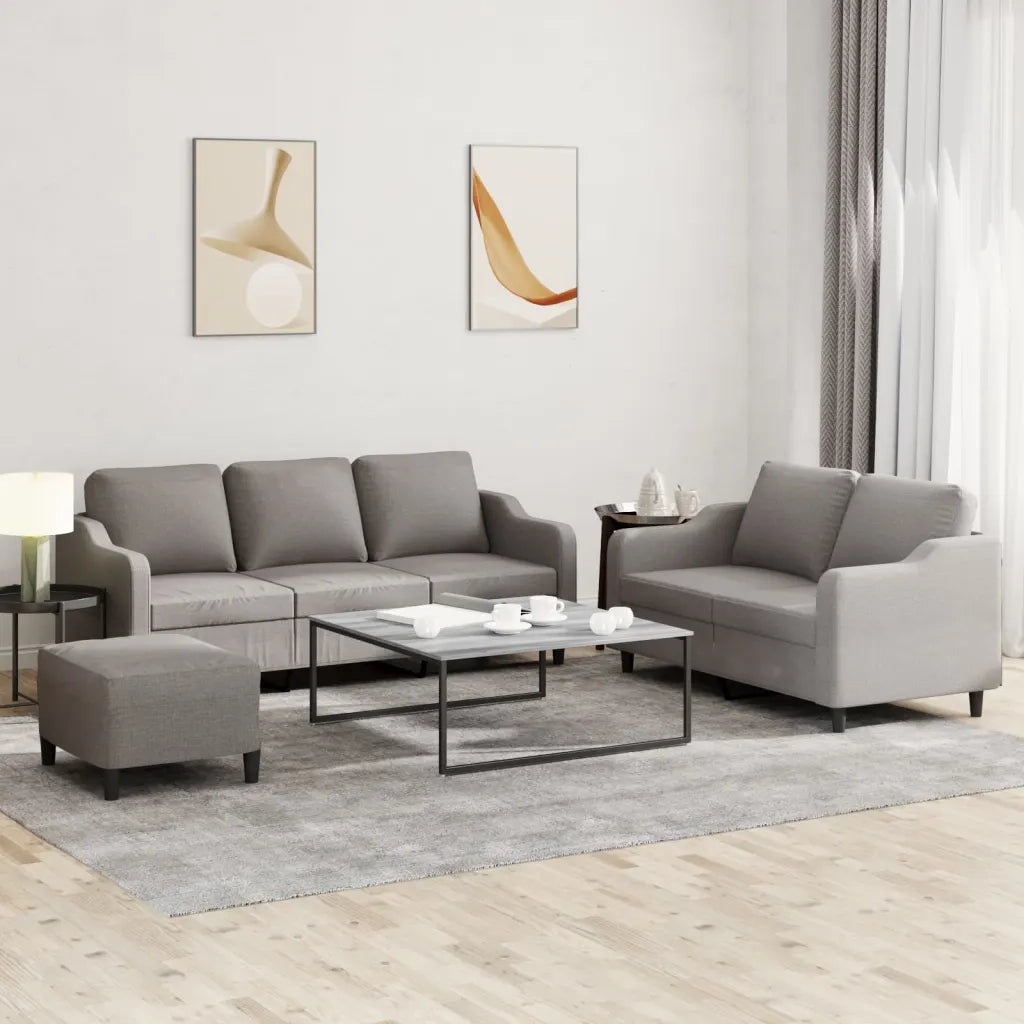 Set di Divani 3 pz con Cuscini Tortora in Tessuto