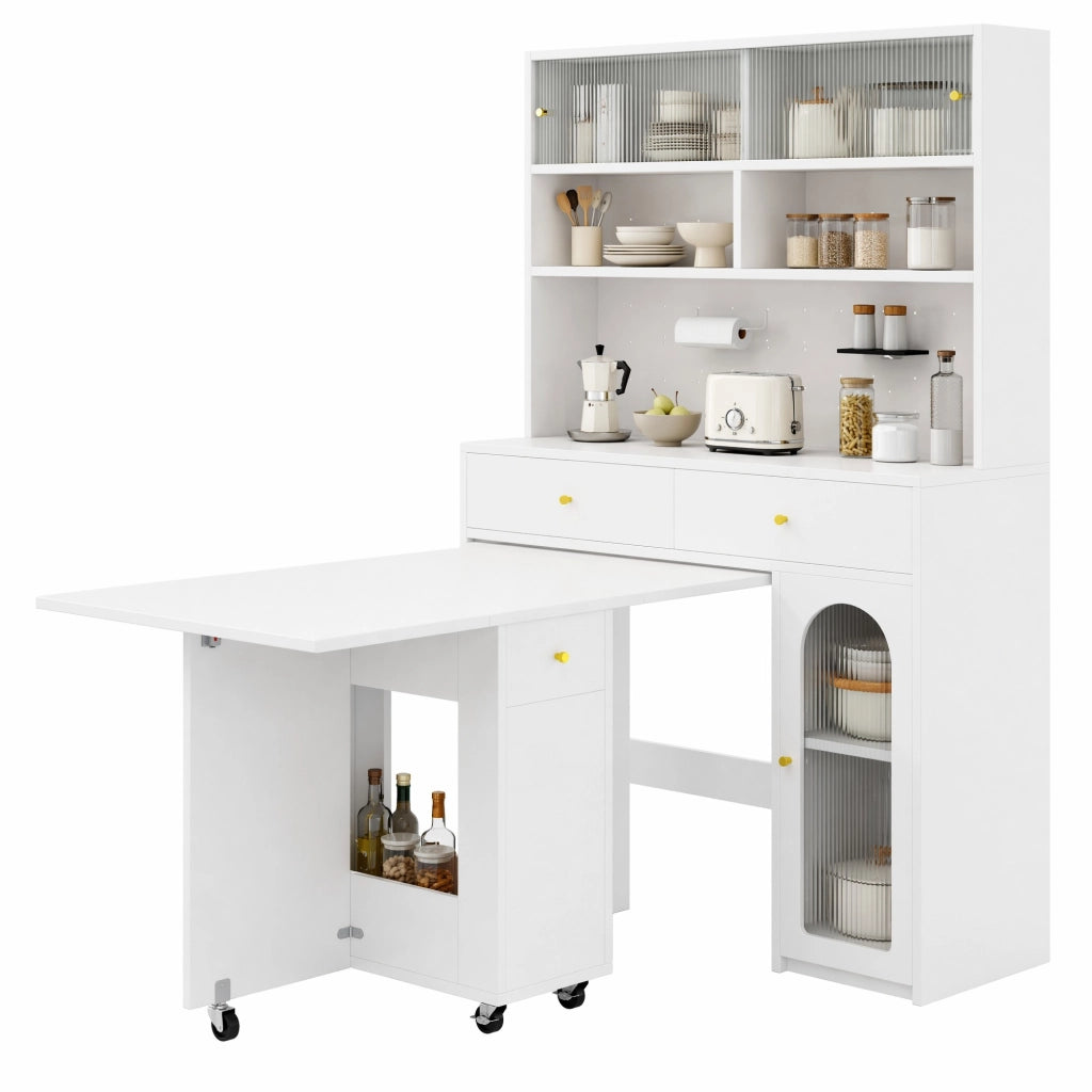 Set mobile cucina con tavolo pieghevole 120 cm in MDF bianco