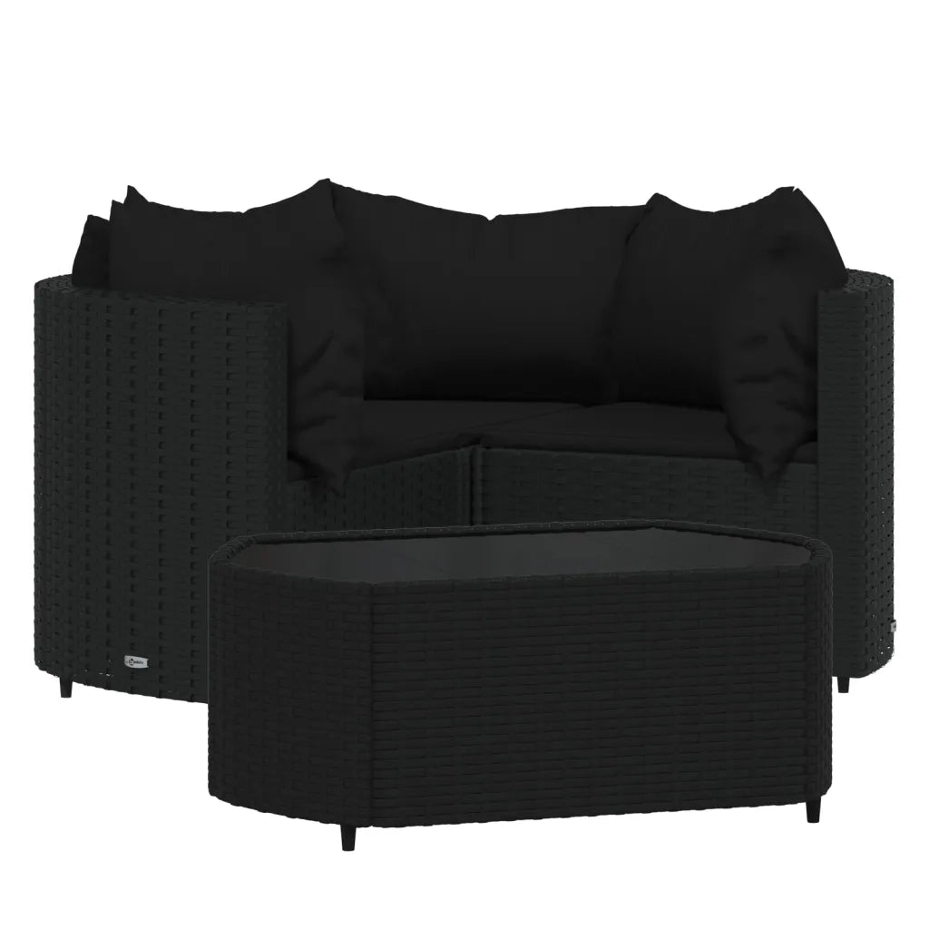 Set Divani da Giardino 4 pz con Cuscini Nero in Polyrattan 319792