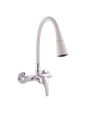 SAZAVA miscelatore flessibile per lavello a parete in memory foam in ottone cromato bianco