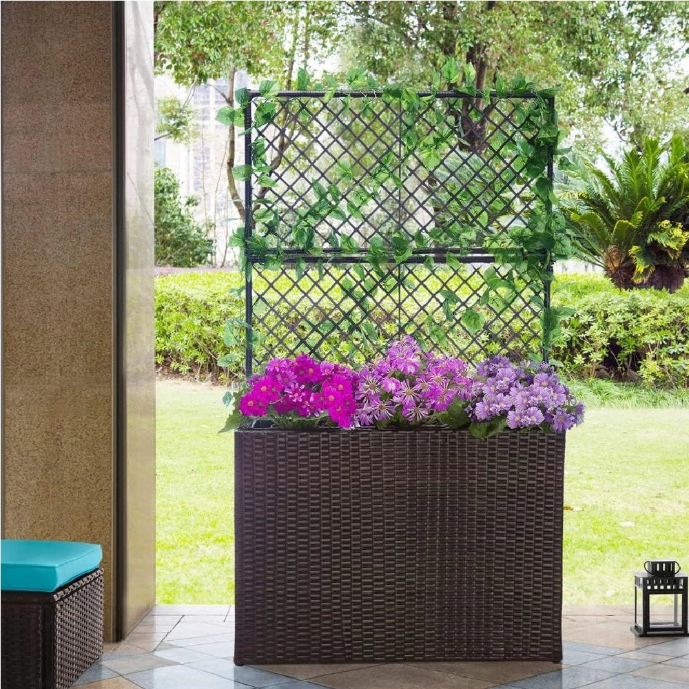 Fioriera da Giardino Polyrattan con 3vasi Estraibili per Balconi e Terrazzi Marrone