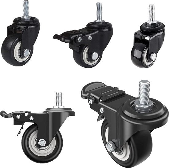 Pacco di 4 ruote da mobili, M8 x 25 mm ruote a vite, ruote silenziose a sterzo 2 con freno, fino a 70 kg (per pacchetto), 360 gradi di rotazione per ruote di trasporto / ruote per apparecchiature e
