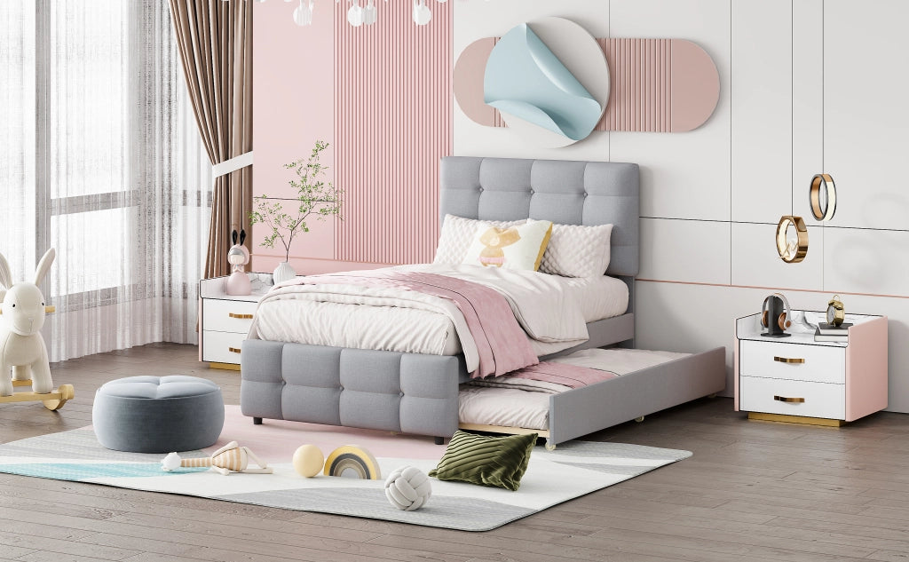 letto imbottito lino grigio 90 x 200 cm