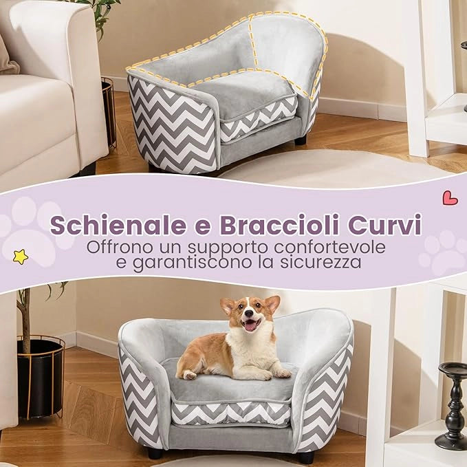 Divano per Cani 70 x 41 x 40 cm, Letto Morbido con Cuscino Imbottito, Copertura Removibile e Lavabile e Gambe, Poltrona per Cani in Velluto, capacità di Carico 50 kg