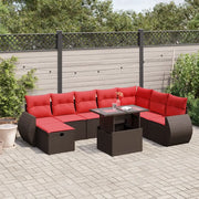Set Divani da Giardino 9 pz con Cuscini Marrone in Polyrattan 3275194