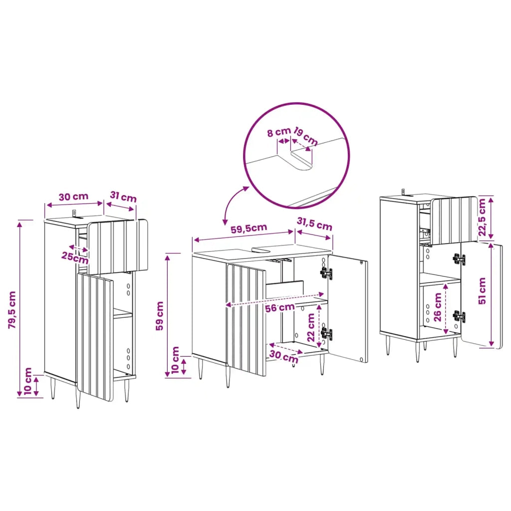 Set di Armadi da Bagno da 2 Pezzi ZWOLLE Bianco Lucido 3418003