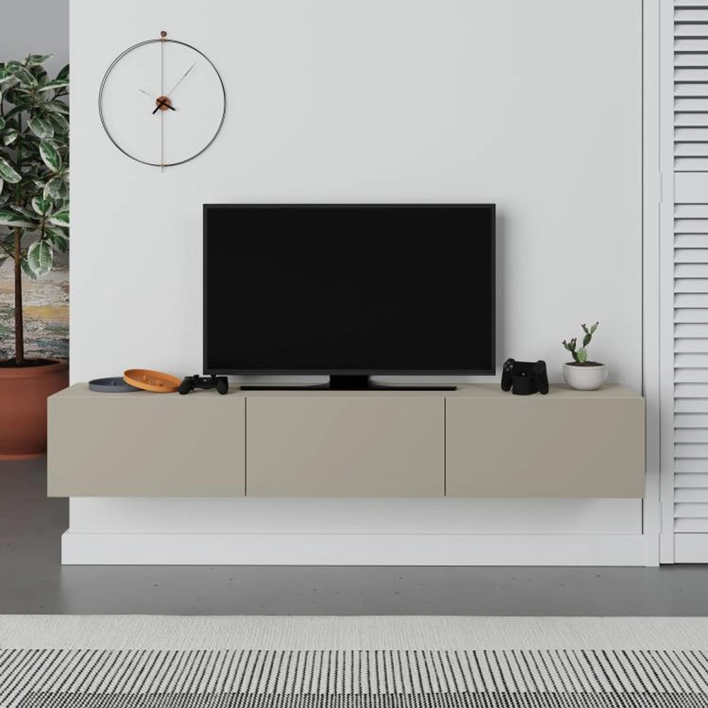 Mobile TV sospeso 180 x 30 cm FRANCY Sabbia con 3 Ante a ribalta Porta TV parete