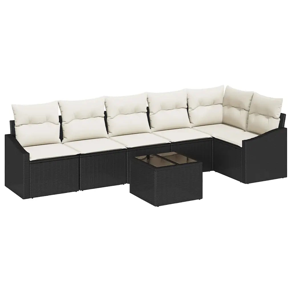 Set di divani con cuscino 7 pcs Nero polyrattan
