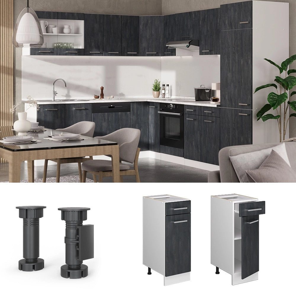 Mobiletto base per cucina R-Line Calce nera/Bianco 30 cm PL Rovere Vicco