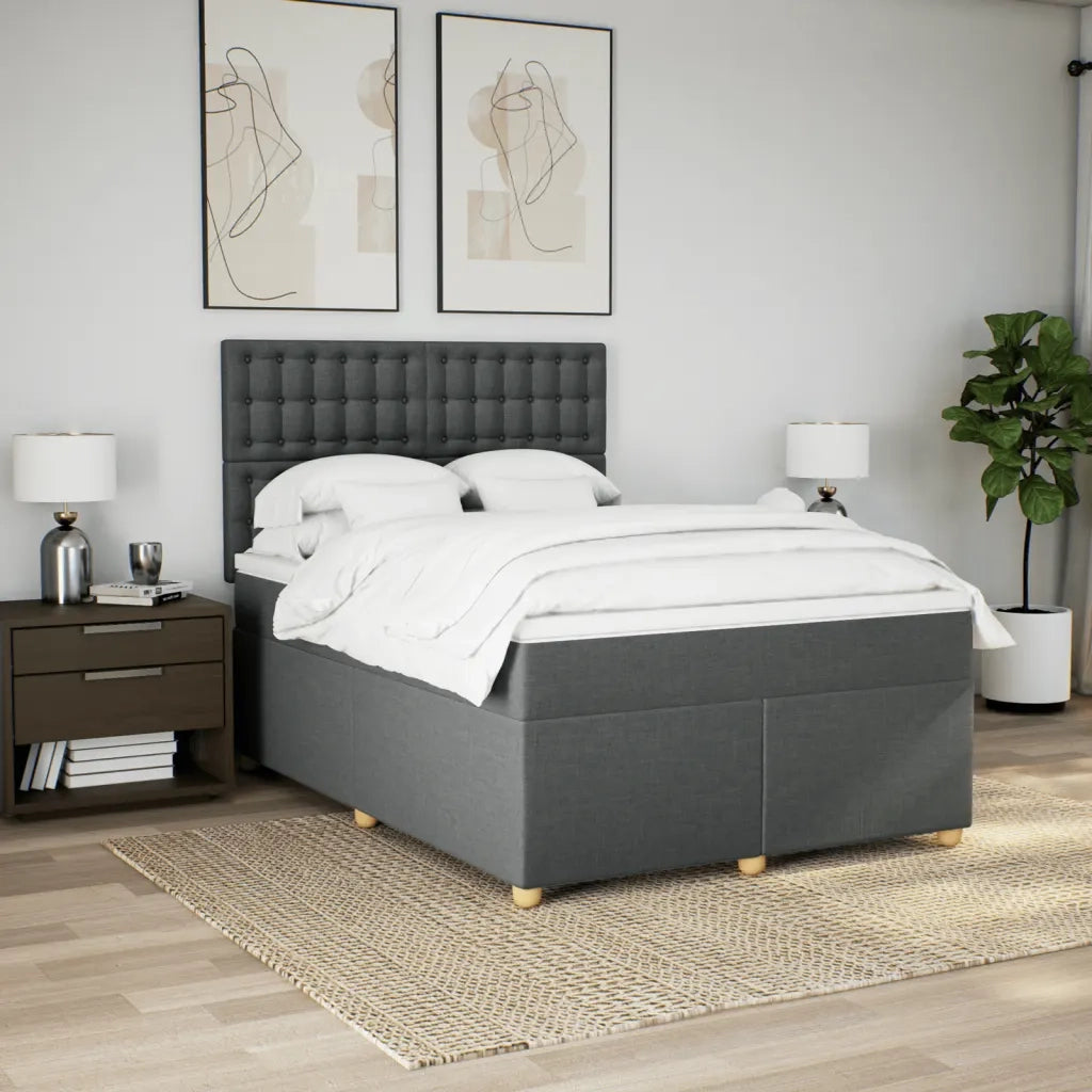 Giroletto a Molle con Materasso Grigio Scuro 140x190 cm Tessuto