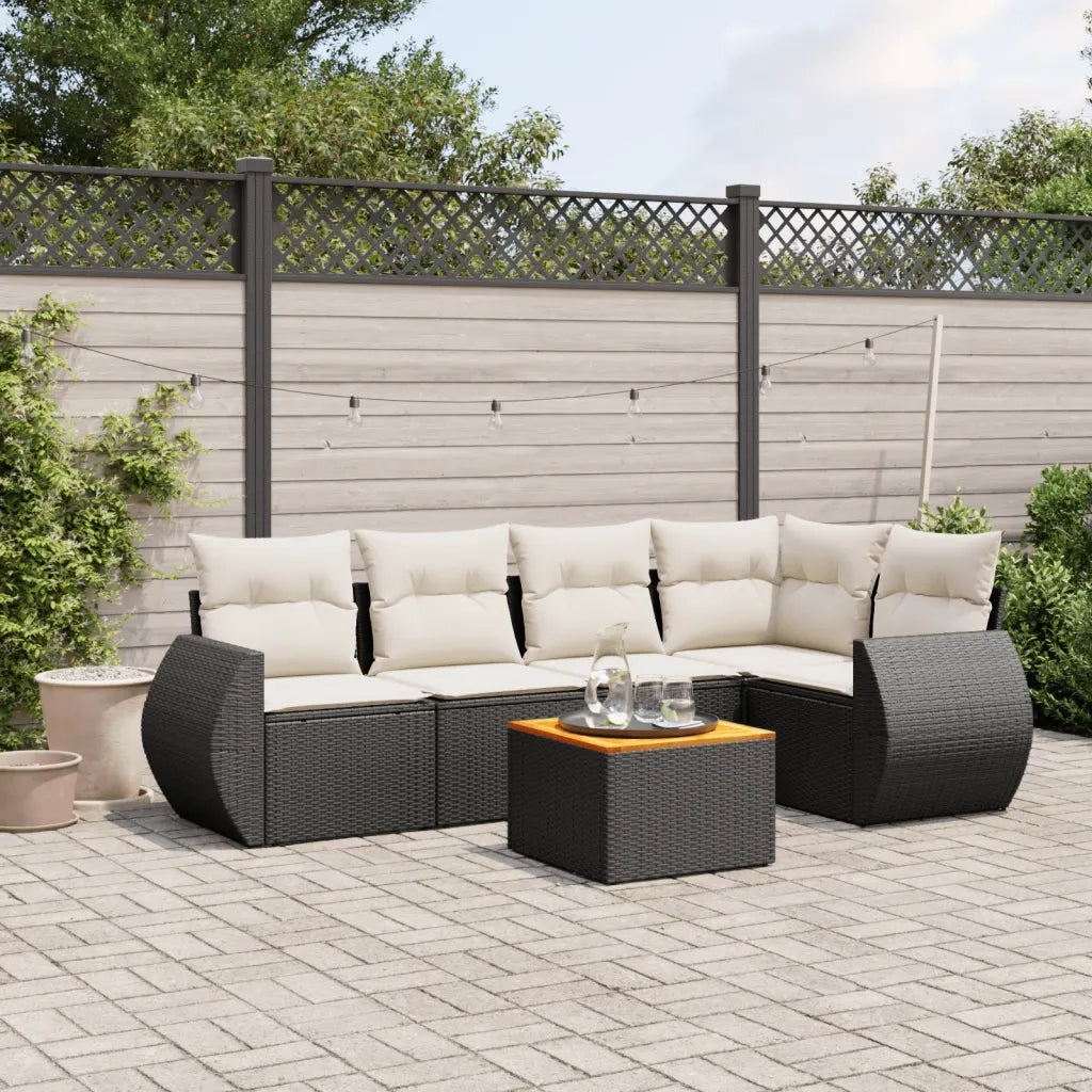 Set Divano da Giardino 6 pz con Cuscini Nero in Polyrattan 3257323