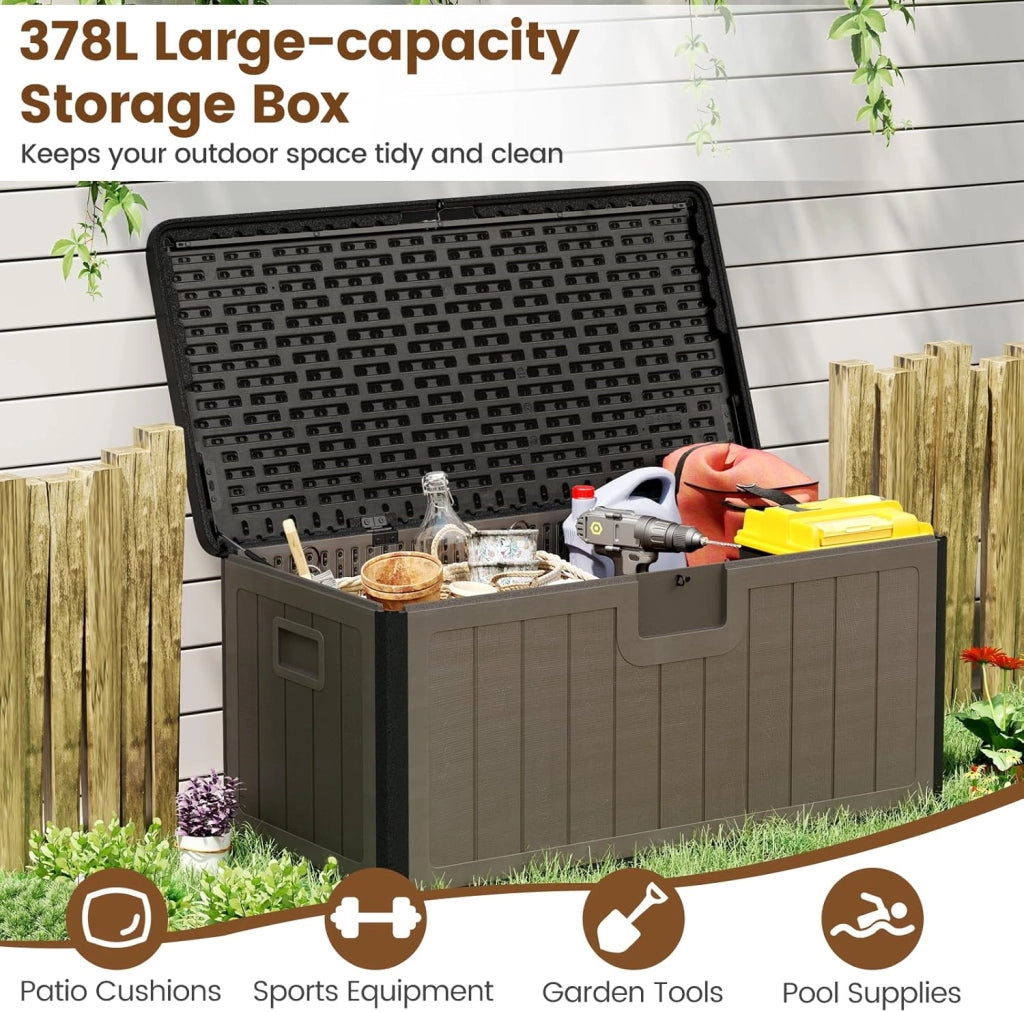 Contenitore per cuscini impermeabile da giardino con coperchio, 378 L, contenitore per cuscini da giardino, balcone, terrazza, piscina, cassapanca da giardino contenitore di stoccaggio outdoor