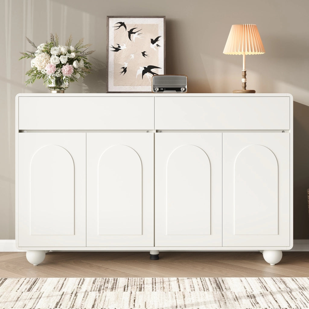 Sideboard 140x38x89 cm con 2 cassetti e 4 ante; MDF; bianco