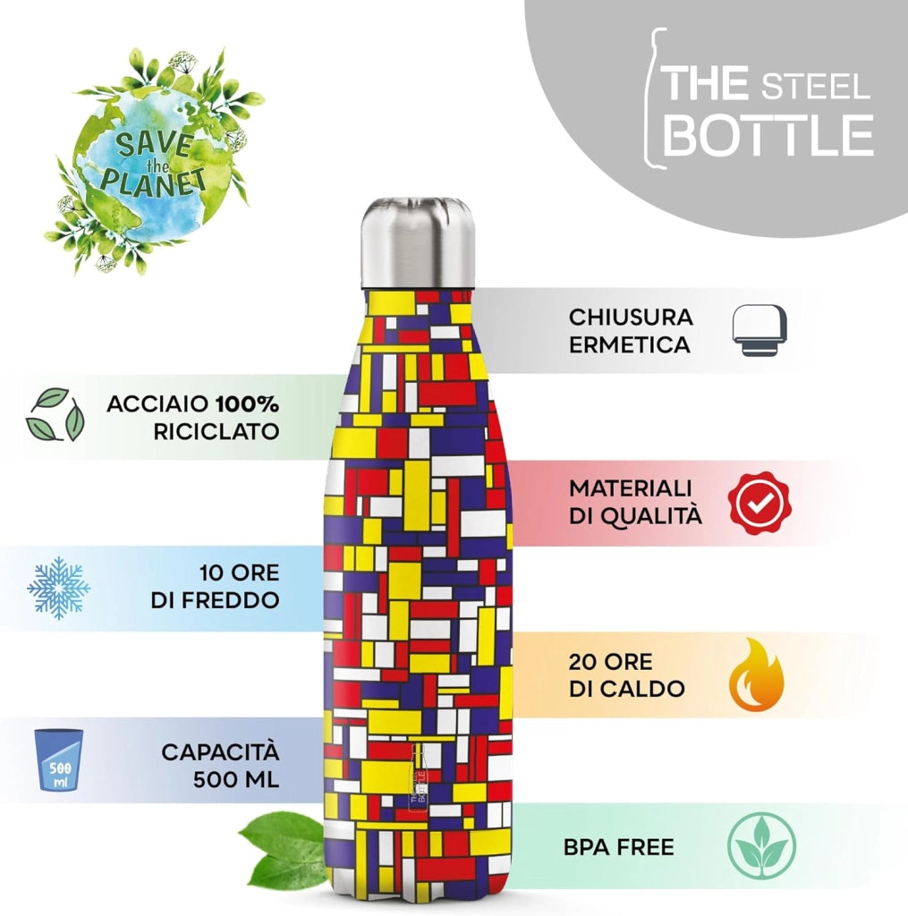 The Steel Bottle Bottiglia termica in Acciaio Inox Capacità 500 ml Chiusura Ermetica - Rubik