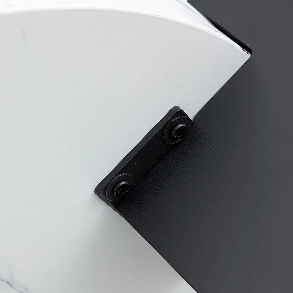 Tavolino Rotondo da Salotto ¨C MINIMAL ¨C Vetro Temperato Trasparente, MDF Nero, Effetto Marmo Bianco