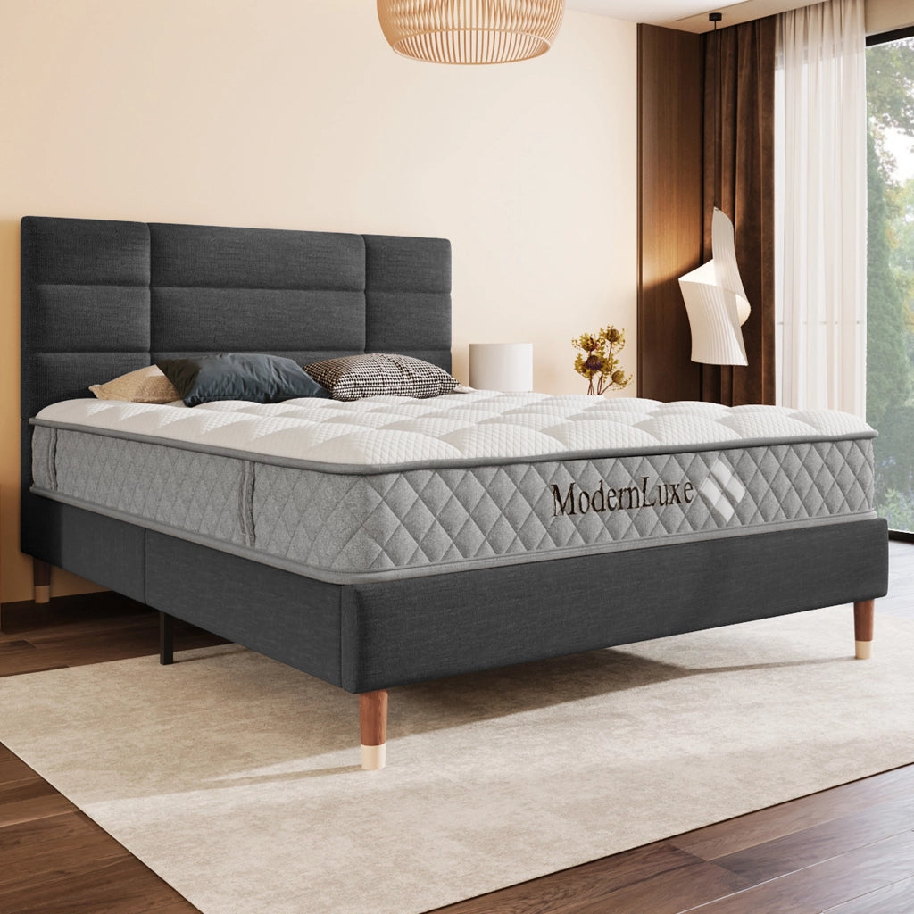 Letto matrimoniale – 140x200 cm – testiera imbottita rete – lino grigio scuro