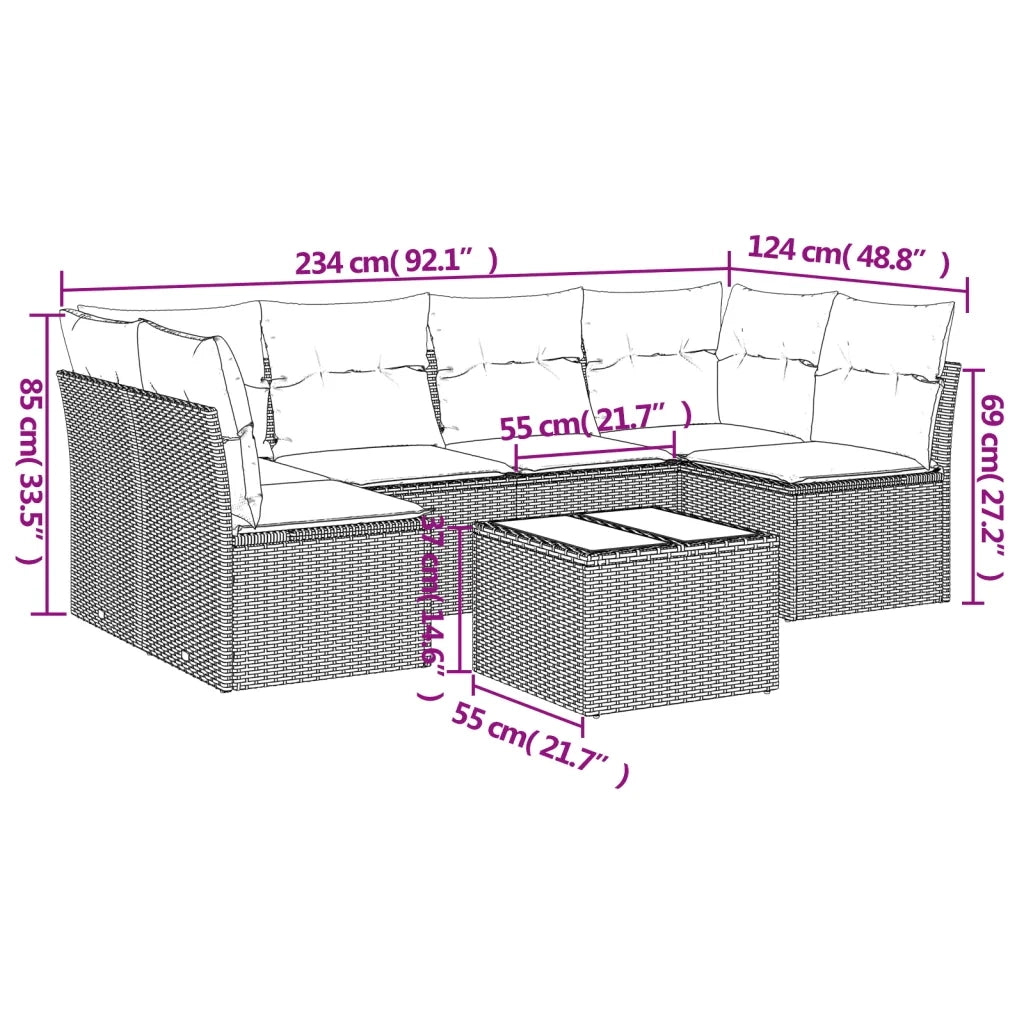 Set Divani da Giardino 7pz con Cuscini Grigio Chiaro Polyrattan 3249241