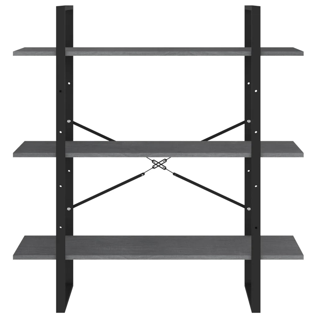 Libreria a 3 Ripiani Grigia 100x30x105 cm in Massello di Pino 806554