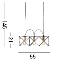 Lampadario Industrial-Nordico Antea Acciaio Nero Rame 3 Luci E27