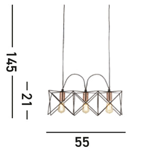 Lampadario Industrial-Nordico Antea Acciaio Nero Rame 3 Luci E27