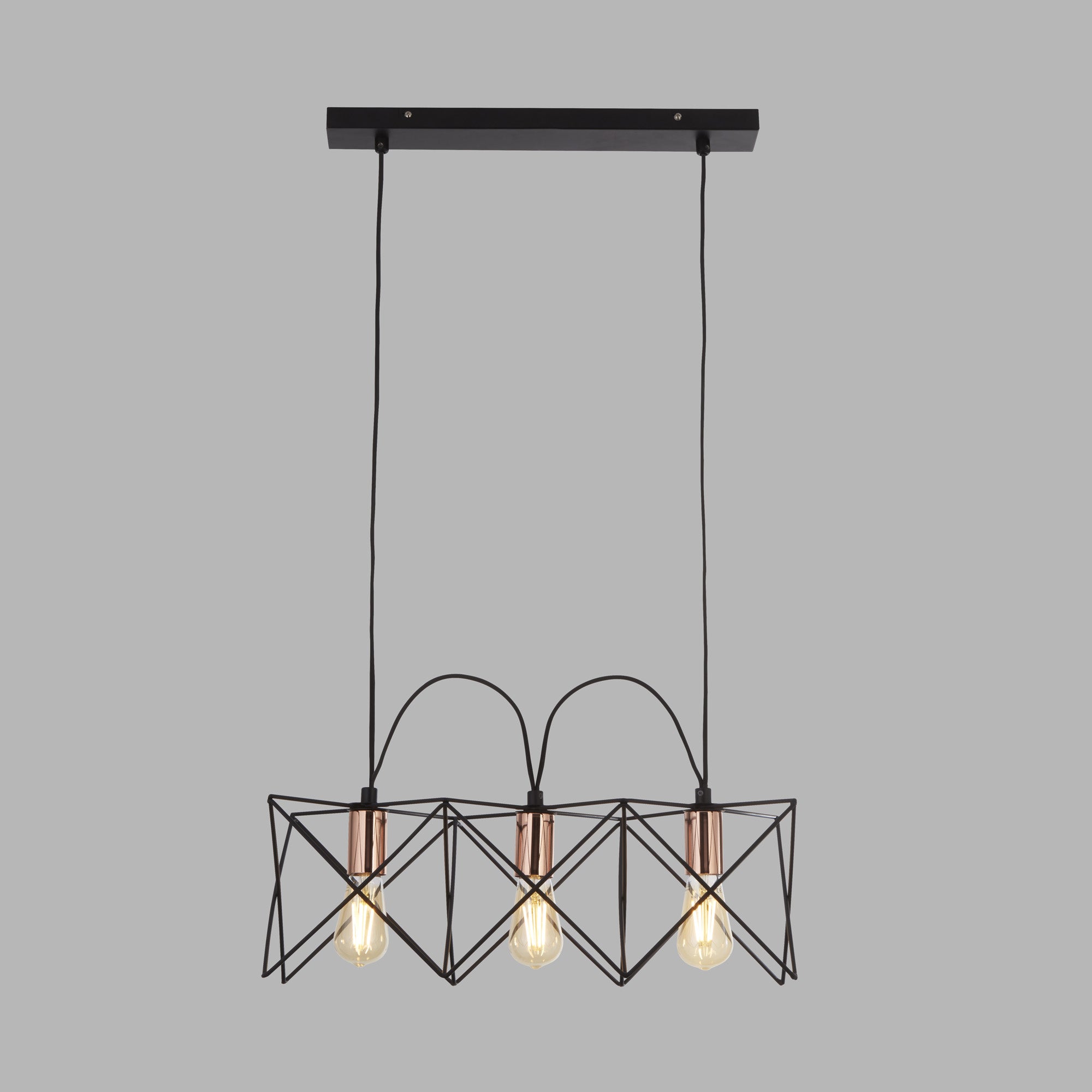 Lampadario Industrial-Nordico Antea Acciaio Nero Rame 3 Luci E27