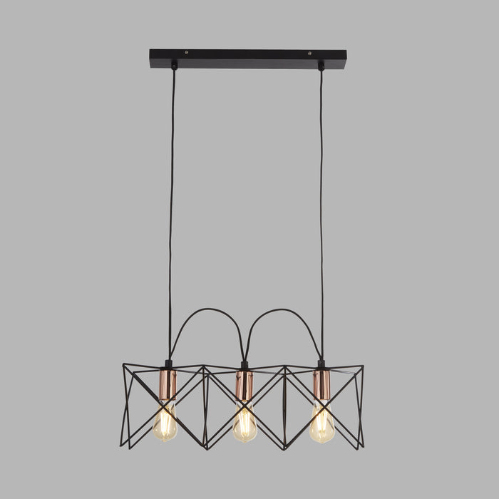 Lampadario Industrial-Nordico Antea Acciaio Nero Rame 3 Luci E27