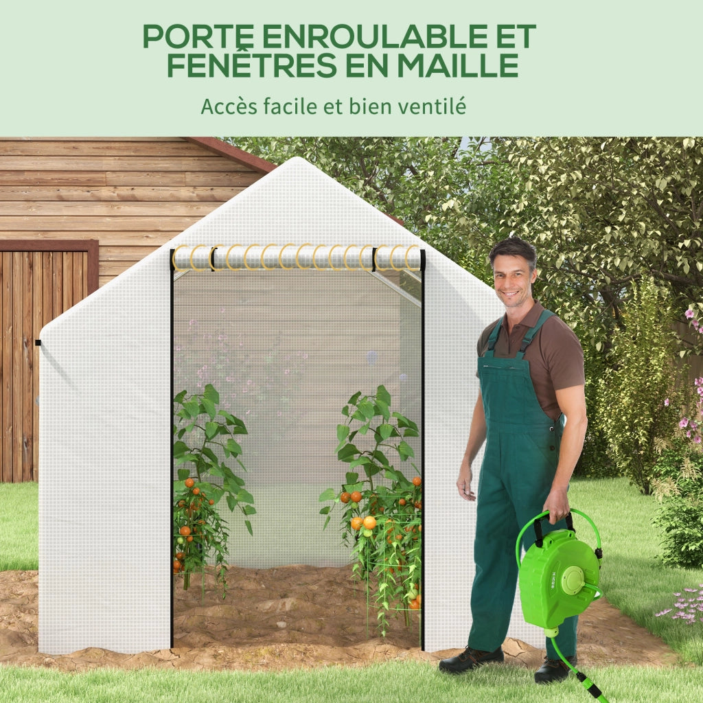 Serra da giardino tunnel 2x3m ¨C zephmum ¨C Acero zincato bianco, 4 finestre, porta a rullo