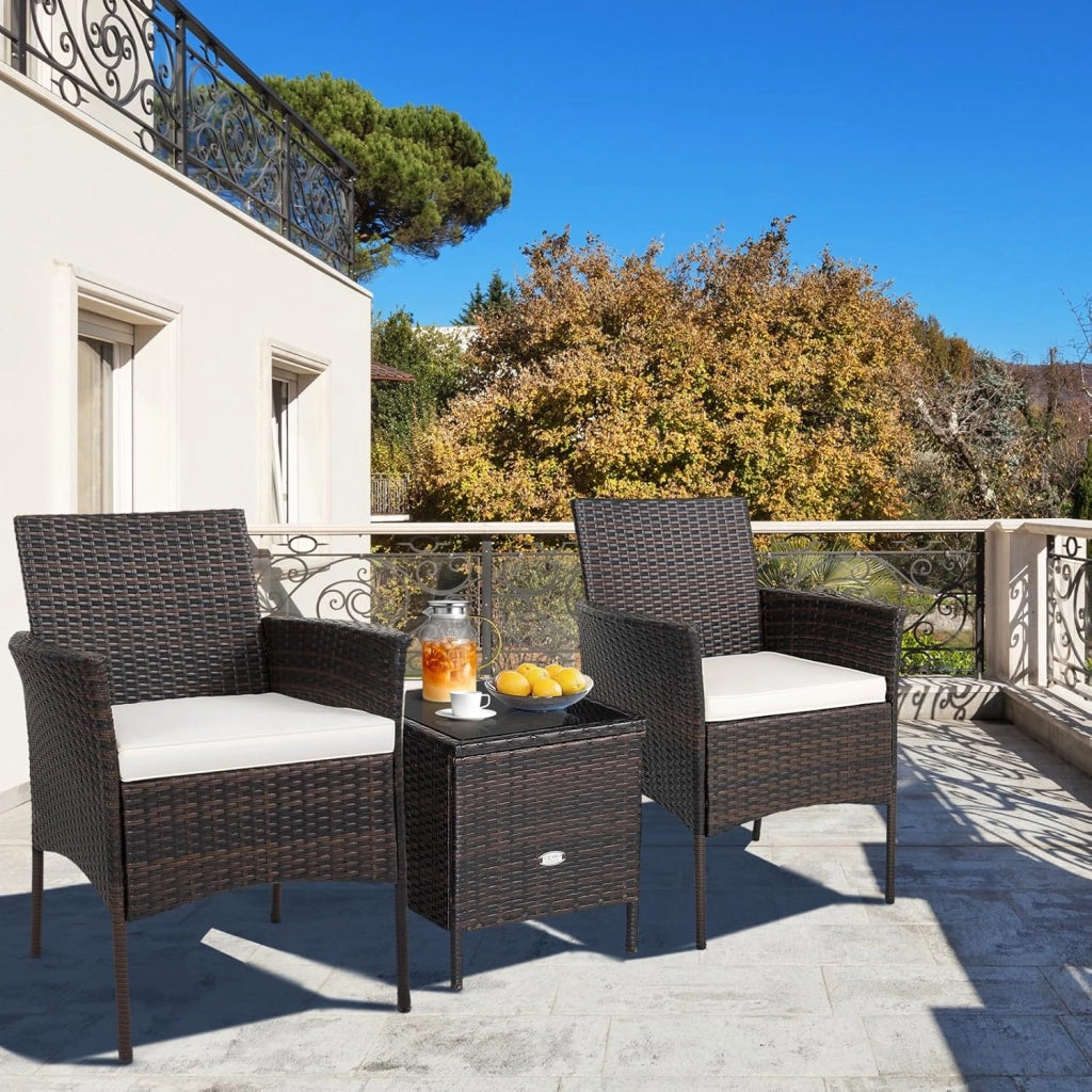 Set di 4 sedie da giardino in rattan, poltrone da esterno con cuscini estraibili, sedie in rattan per giardino, balcone, patio, marrone + beige