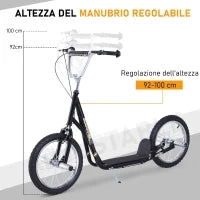 Monopattino per Bambini da 5 Anni con Ruote Grandi da 16" e Altezza Regolabile, Freni e Cavalletto, Nero