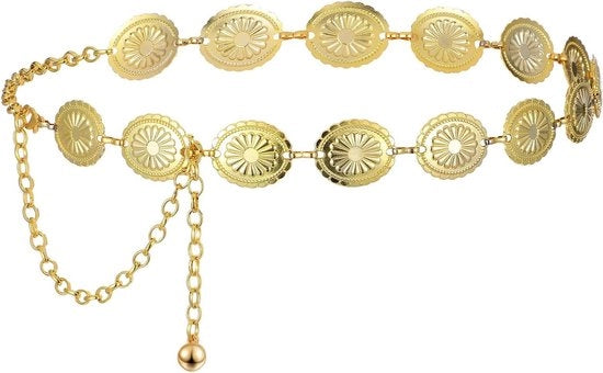 Cintura in oro con conchiglie per donne - Cintura western per donne con catena metallica - Cintura per donne con conchiglie in oro - Cintura per donne con catena metallica per abiti da sera, jeans e magliette